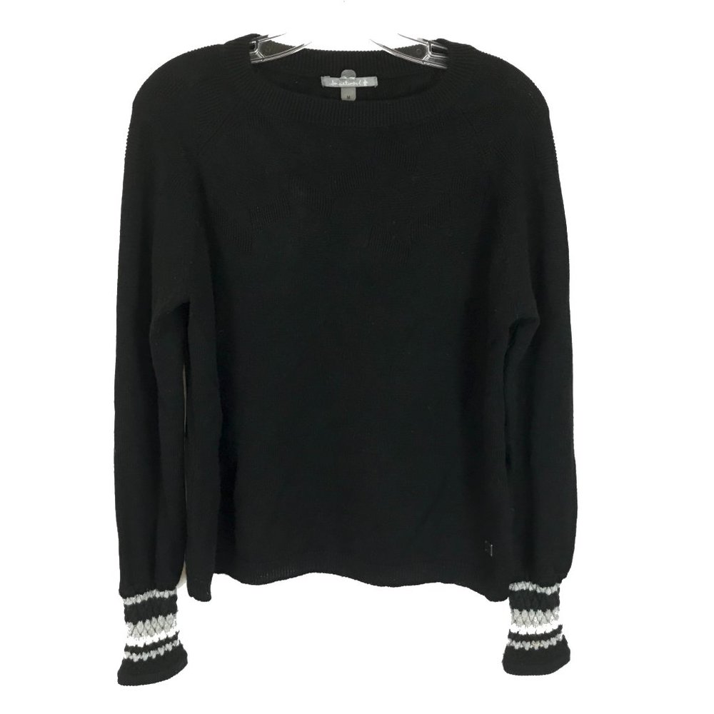 Womens Size Medium Smartwool Black Crochet Cuff Stretch Merino Wool Sweater